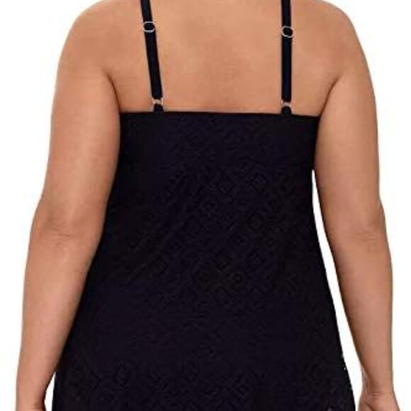 Swim Solutions Crochet Flyaway Tummy-Control Swimdress Swimsuit  Black 8 NWT - Picture 2 of 2